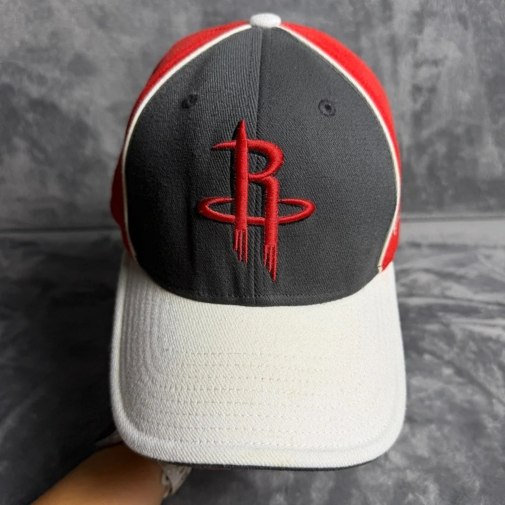 Adidas Houston Rockets NBA Hat Red Grey White Embroidered Stretch‎ Fit Cap OSFA